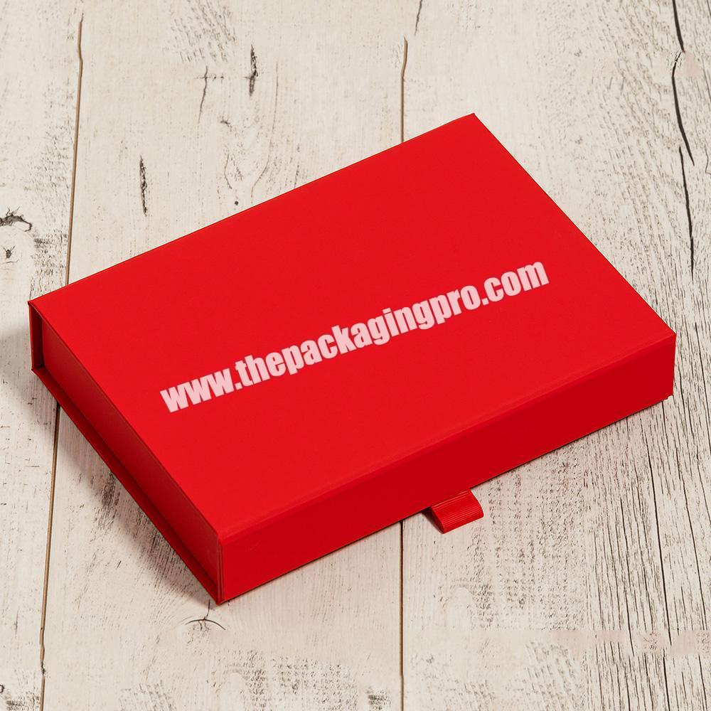 Customized Logo A5 Red Cardboard Packaging Folding Shallow Magnetic Lid Rigid Paper File Gift Boxes