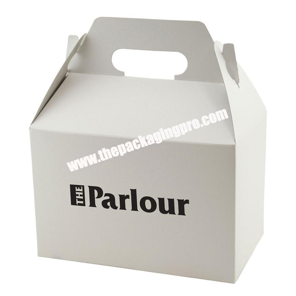 Customized Logo White Corrugated Cardboard Paper Packaging Gable Carton Box With Carrier Handle