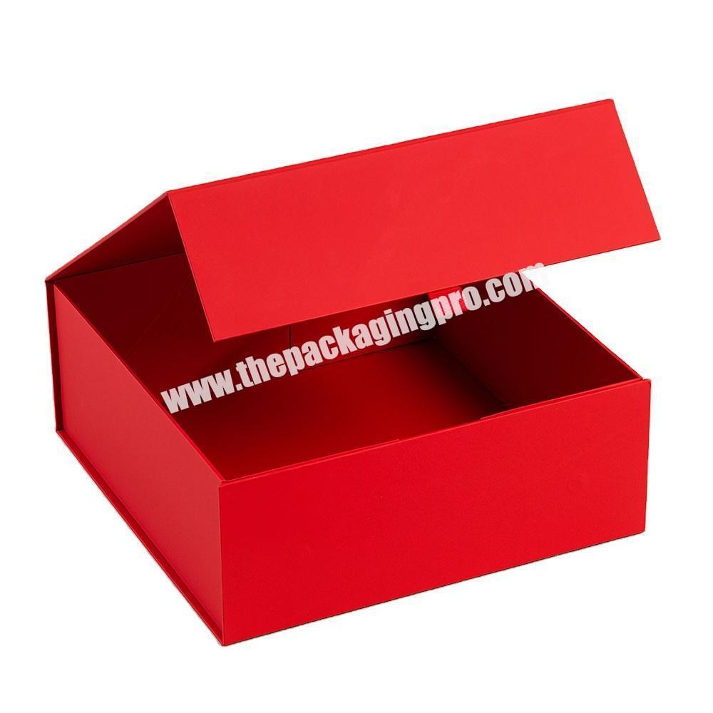 Customized Logo Luxury Red Magnetic Collapsible Cardboard Rigid Packaging Hamper Square Gift Box