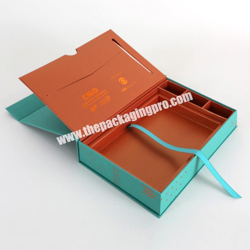 Customized Logo Paper Packaging Window Magnetic Book Shape Rigid Gift Boxes With Ribbon And  Tray