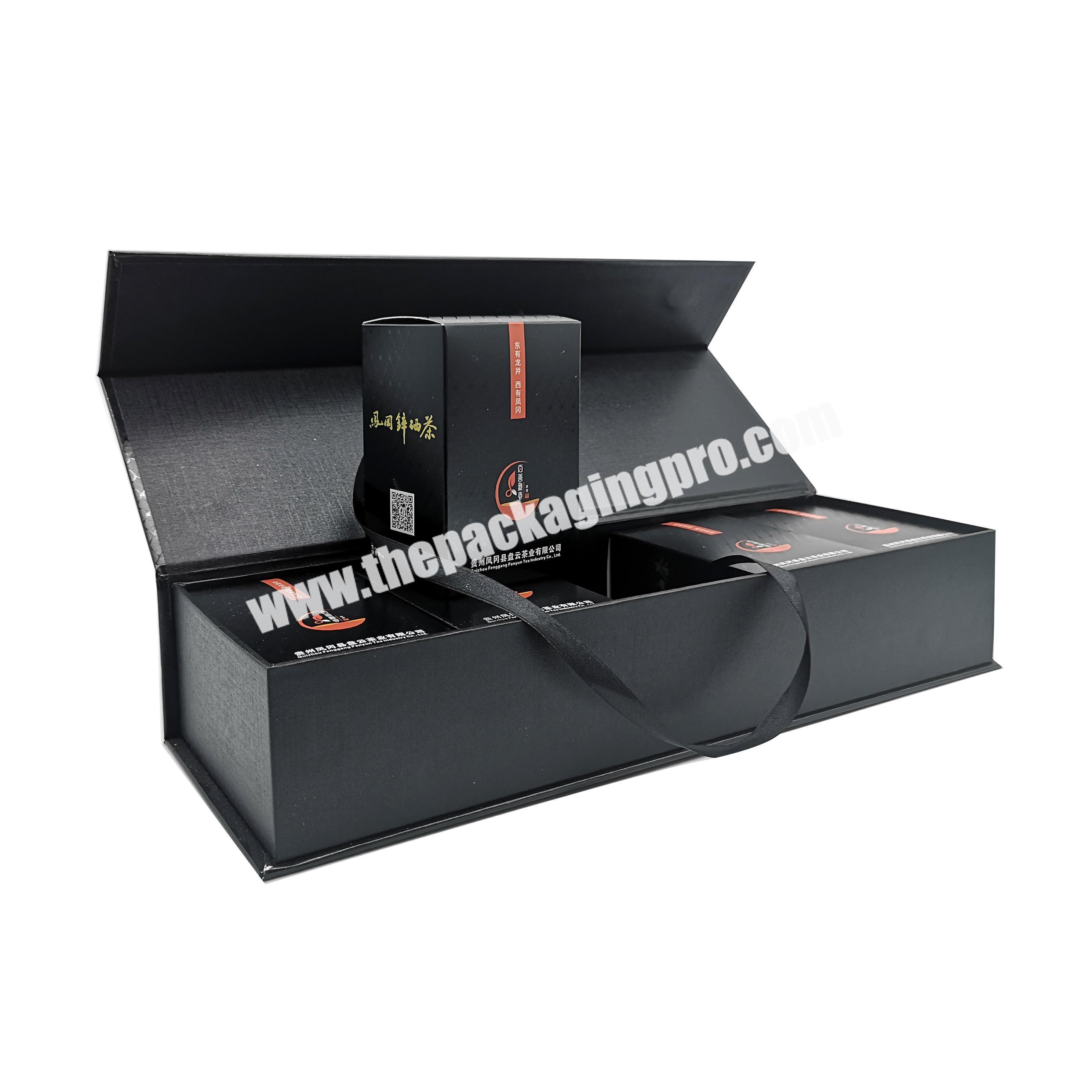 Customized Luxury Magnetic Black Hardcover Book Style Rigid Gift Box For Tea Packing
