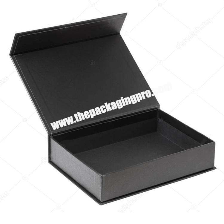 Custom Black Book Shaped Cardboard Magnetic Flip Closure Packaging Rigid Paper Gift Box