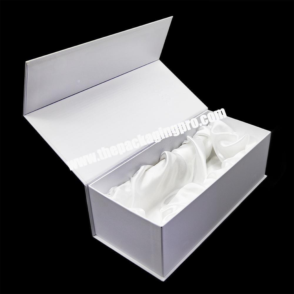 Custom Logo Luxury White Cardboard Paper Packaging Magnetic Lid Rigid Satin Gift Box