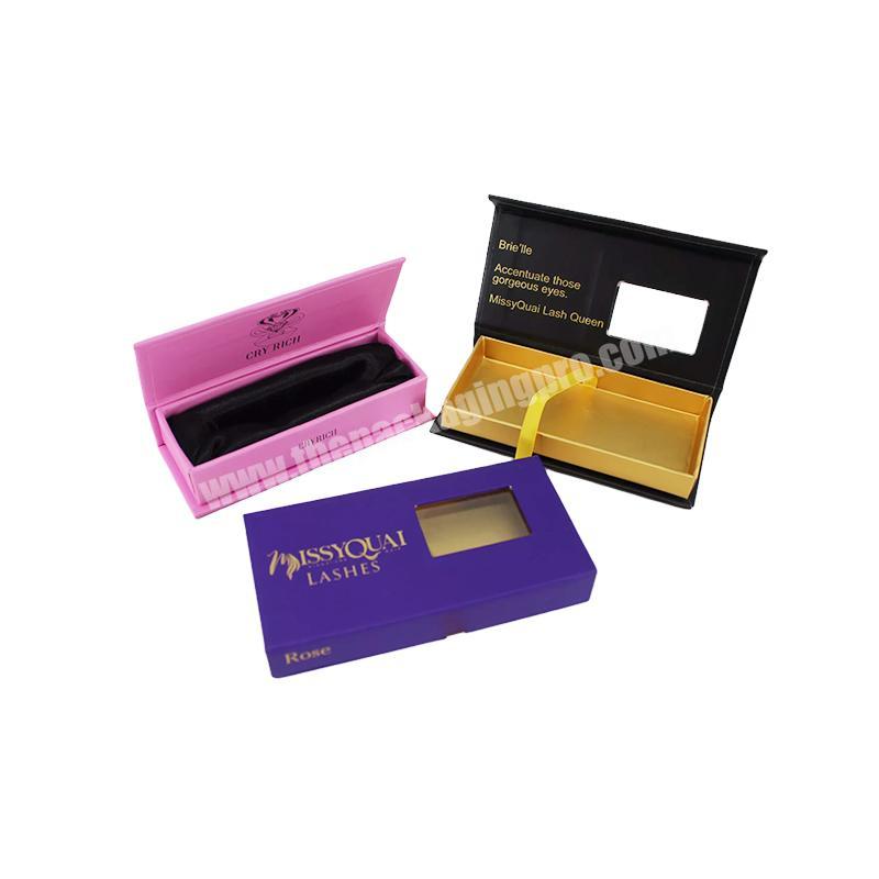 Customized Paper Box Black and Gold Magnetic Eyelash Lipstick Boxes Flip Cosmetic Gift Packaging Product with Silk Insert