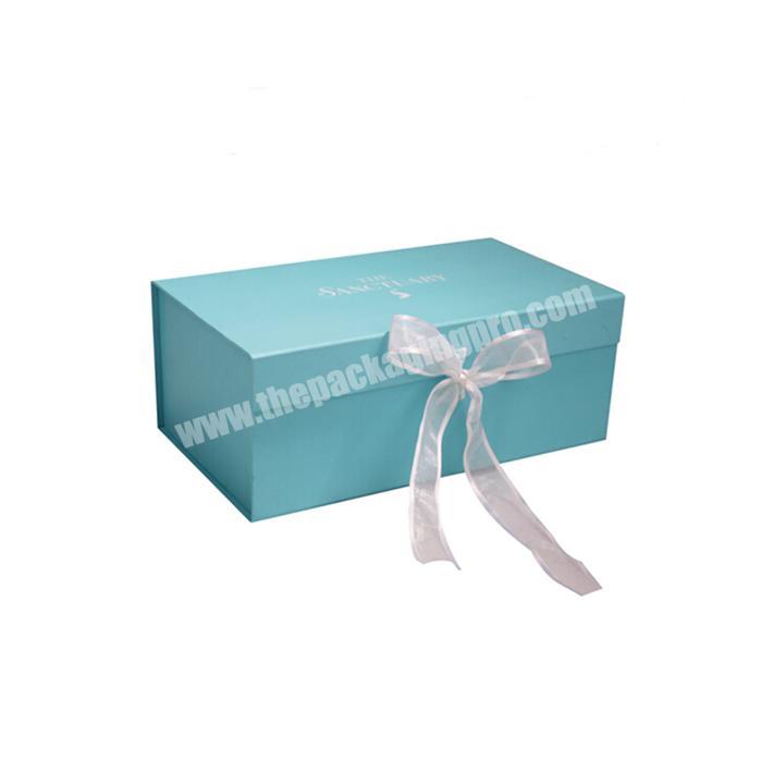 Customized Paper Cardboard Flat Folding Gift Magnetic Box With Ribbon