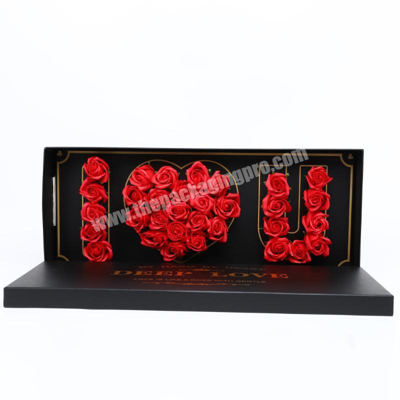Customized gold logo paper rectangle deep love flower shipping box cardboard Valentine's Day rose flower packaging box with foam