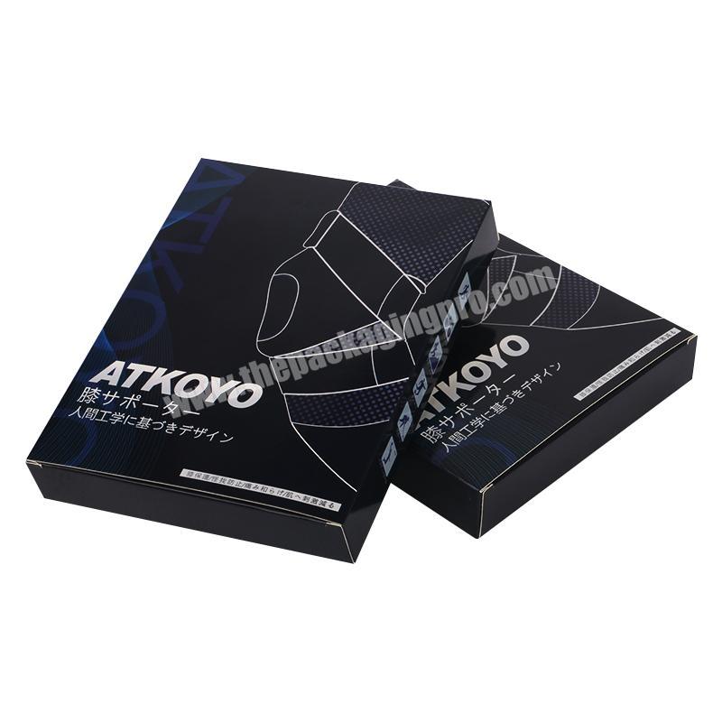 Customized logo printed folding black paper packaging box for knee protector clothing products