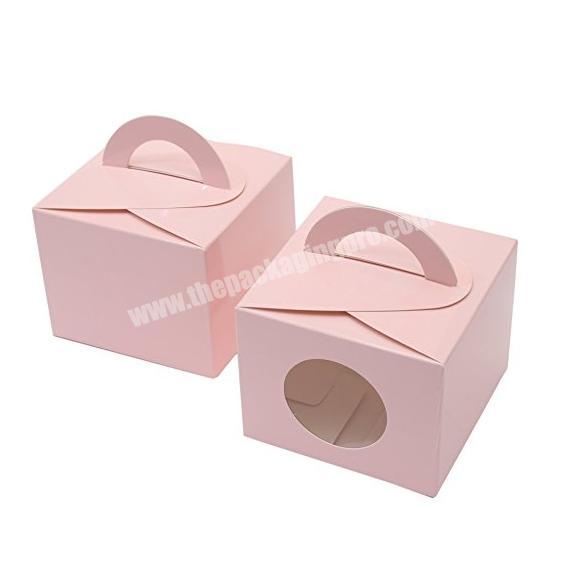 Customized size and logo printing coated paper clear window cake box with handle