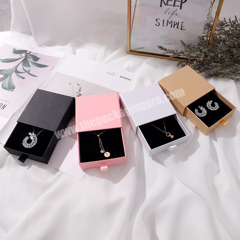 Cute cardboard paper ring necklace bracelet jewelry set packaging box sliding drawer jewelry  gift storage box with insert