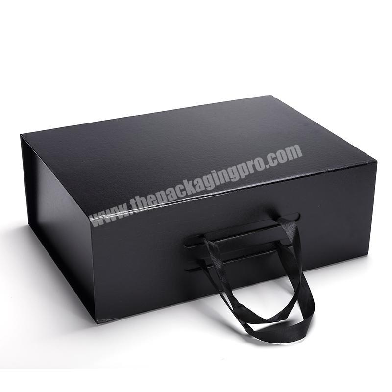 Delicate Appearance Cute Black Customized Paper Cardboard Magnetic Foldable Gift Box Packaging With Ribbon
