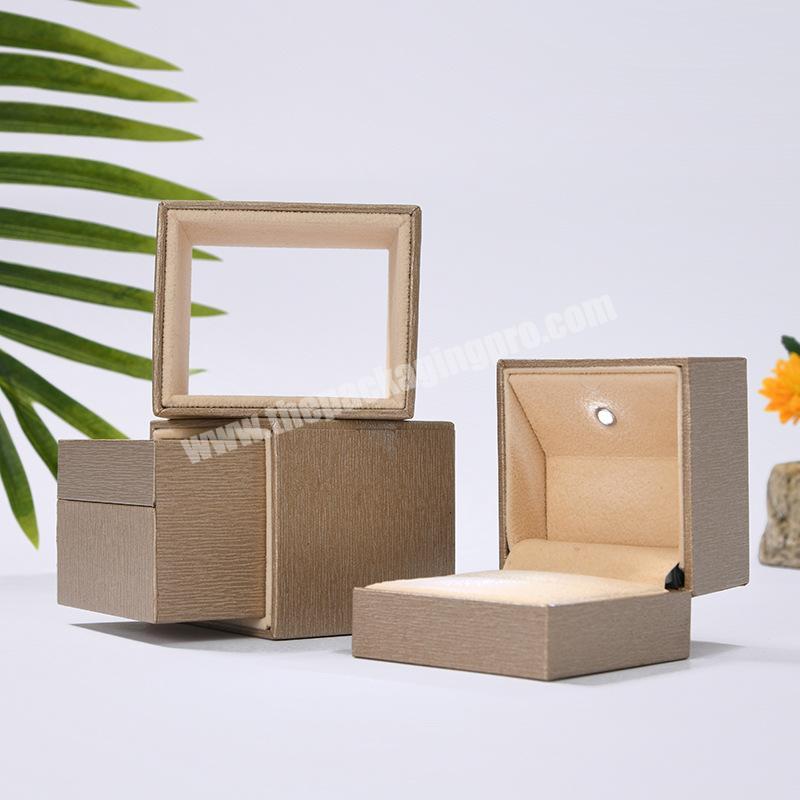 Display card custom logo double leatherette ring box mini boxing engagement cardboard velvet paper jewelry box with led light