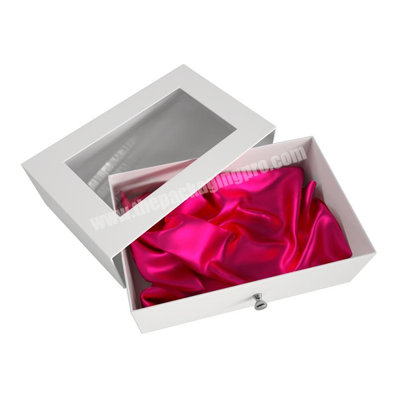 Drawer Gift White Boxes Paper Lid Ribbon Eyelash Large Cardboard Luxury Packaging Box With Clear Pvc Window