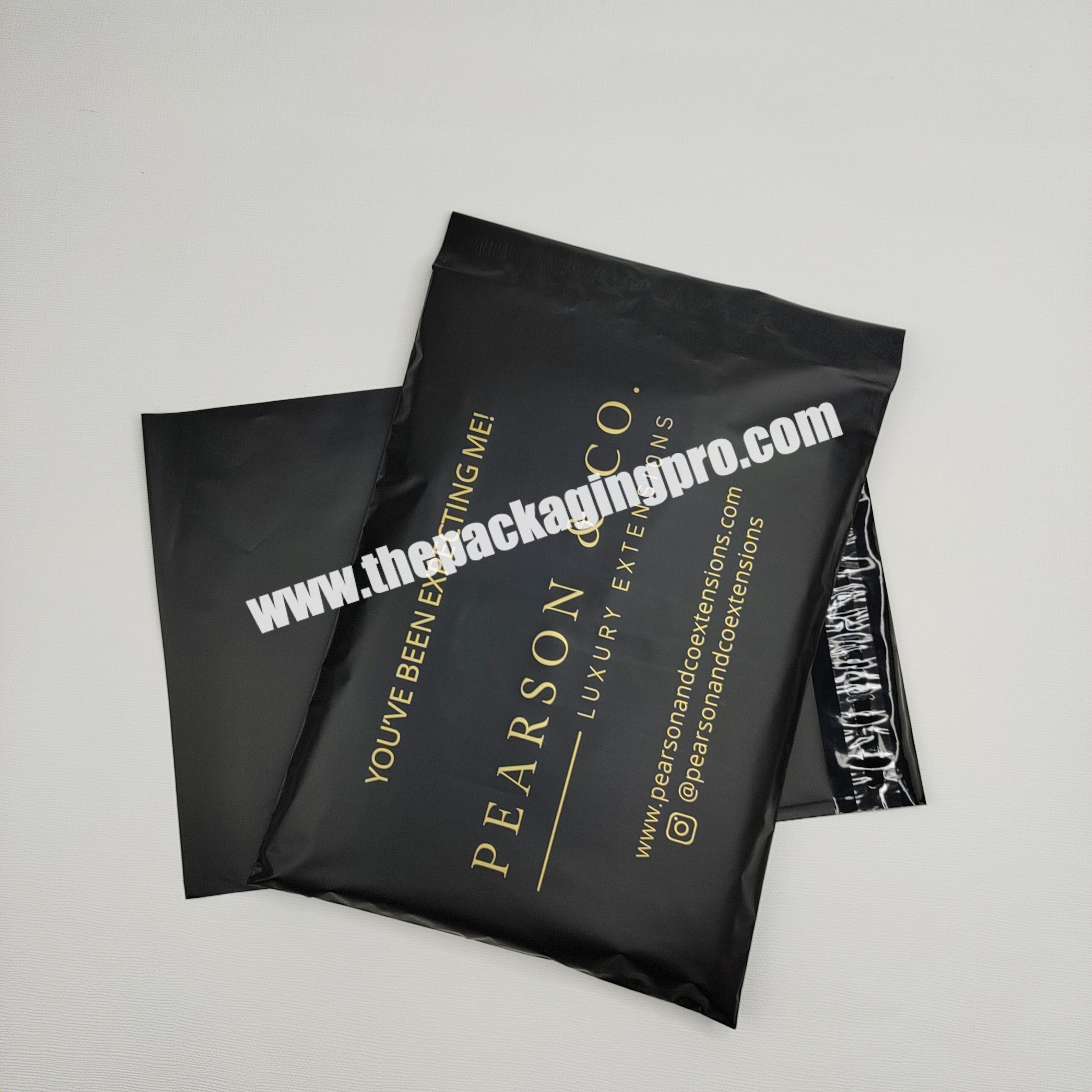 ECO matte black with  gold foil custom logo  packing mailer bag with grey  logo bags for shipping bags