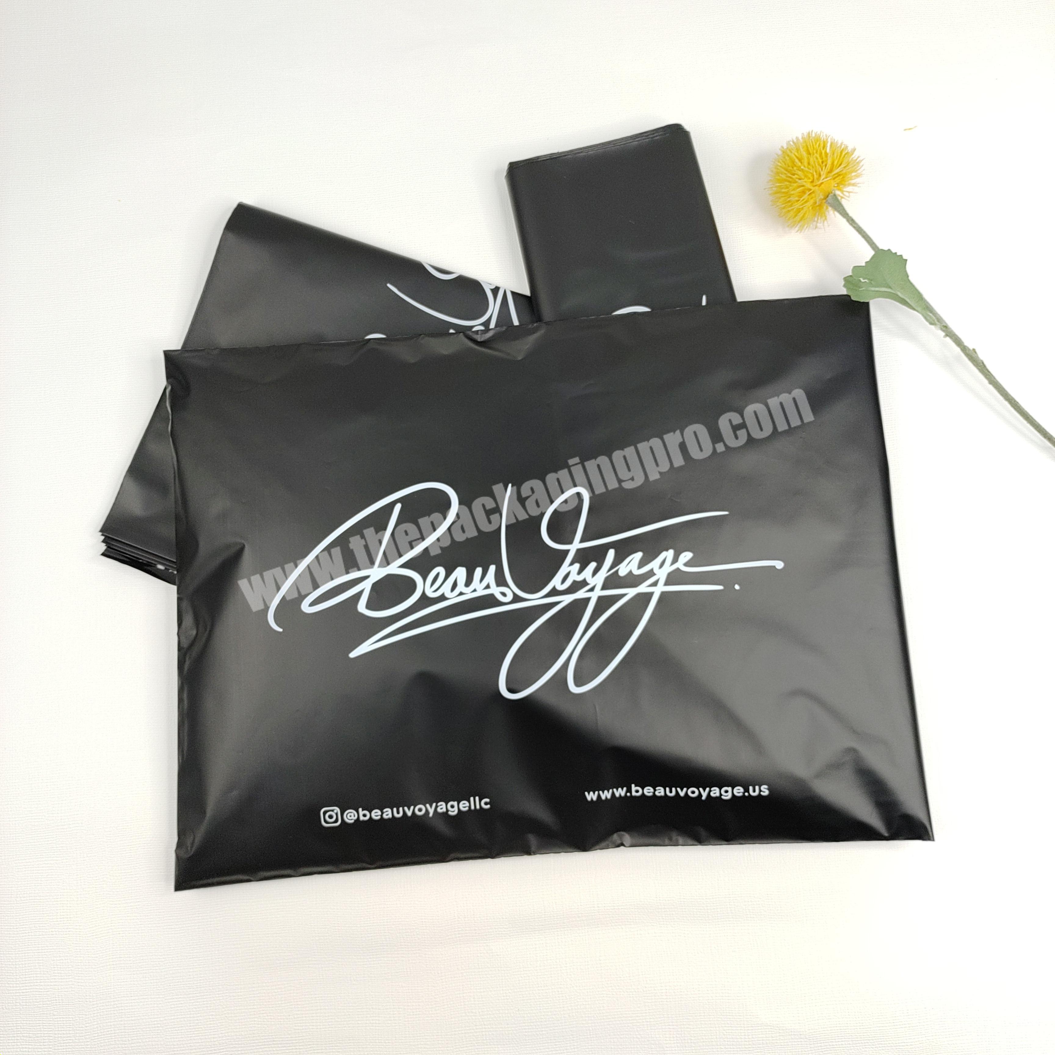 ECO matte black with  white gold foil custom logo  packing mailer bag with grey  logo bags for shipping bags