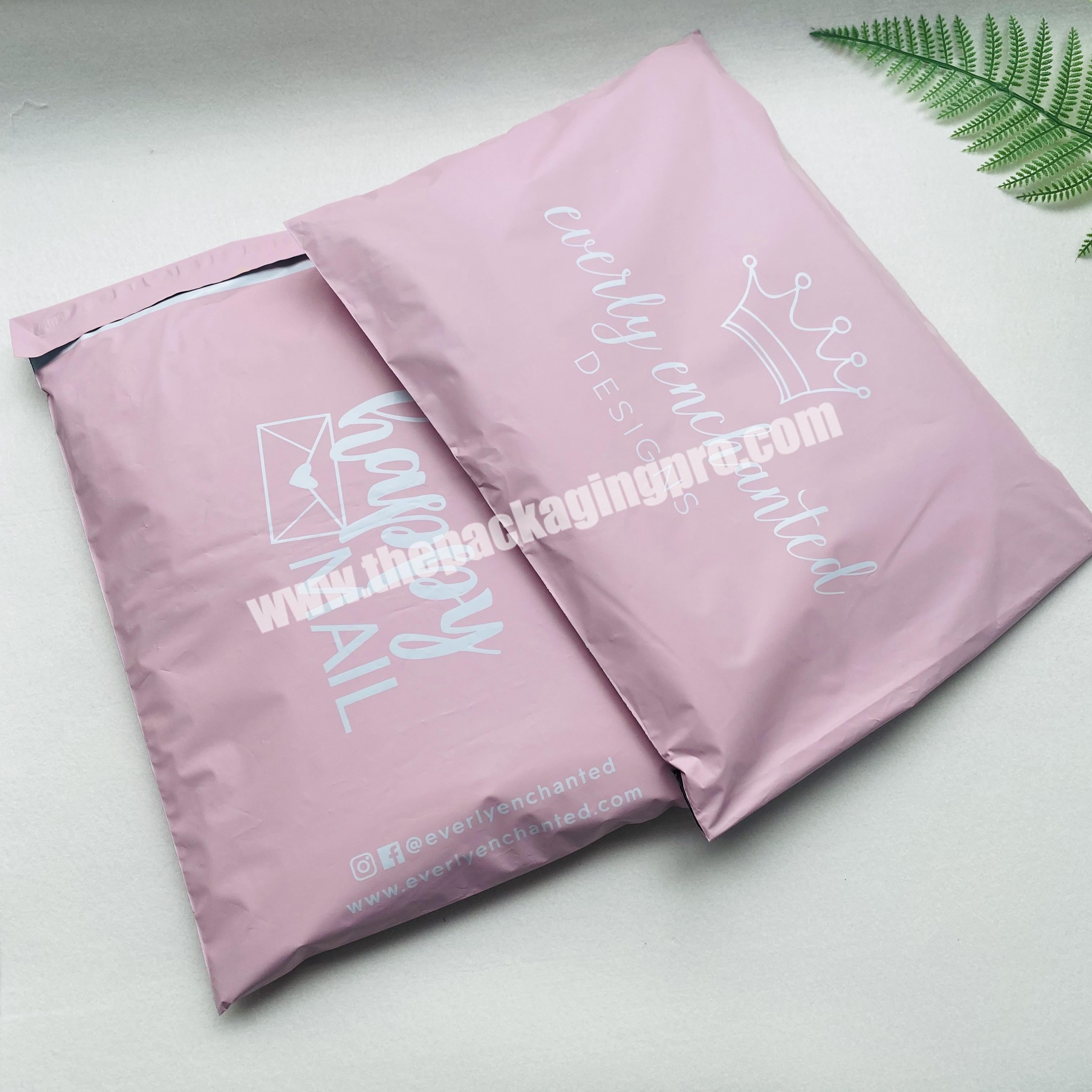 Eco friendly biodegradable wholesale high quality light pink custom printed poly mailers plastic packaging bag