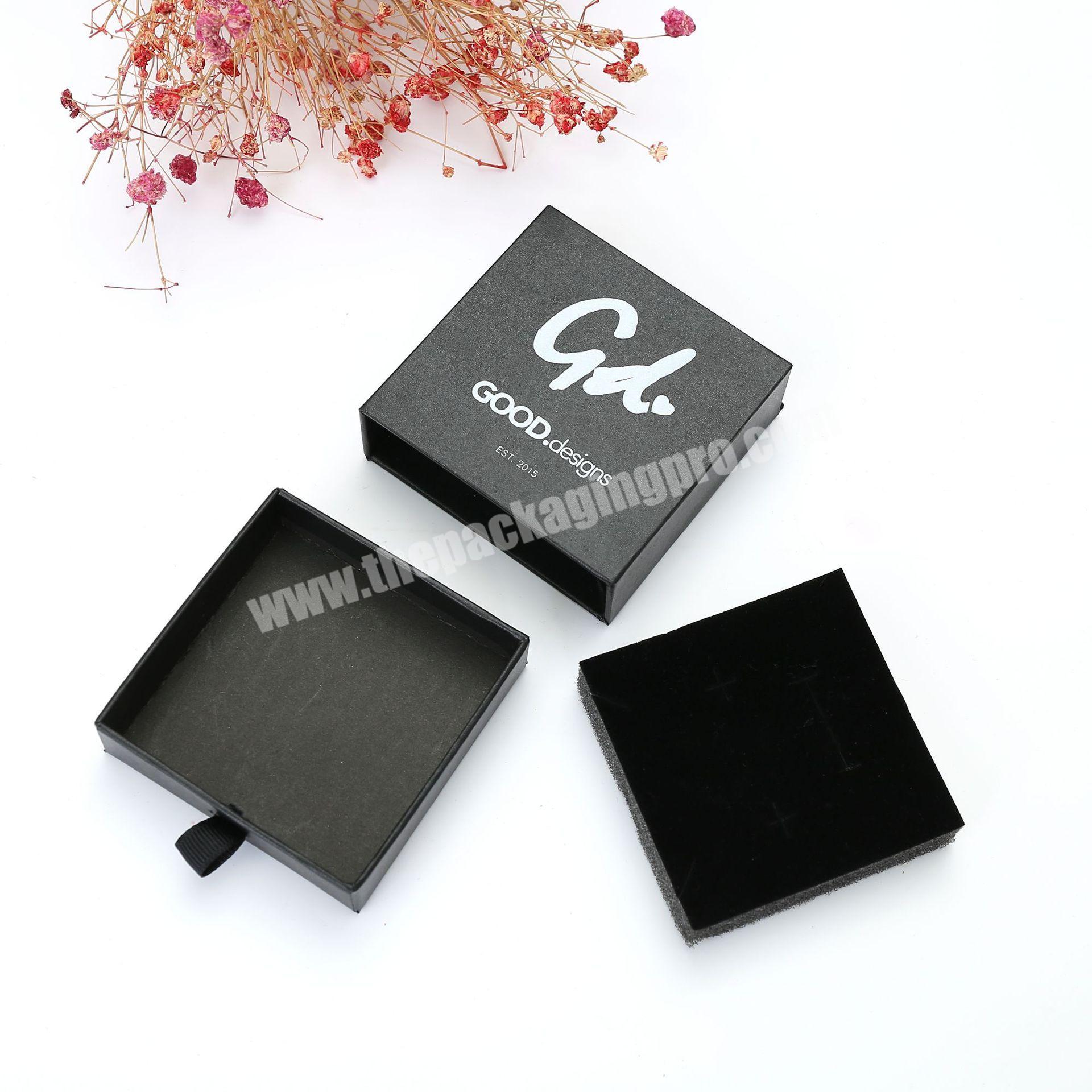 Eco friendly custom luxury small cardboard drawer out personalized black slide paper gift jewelry boxes packaging with logo
