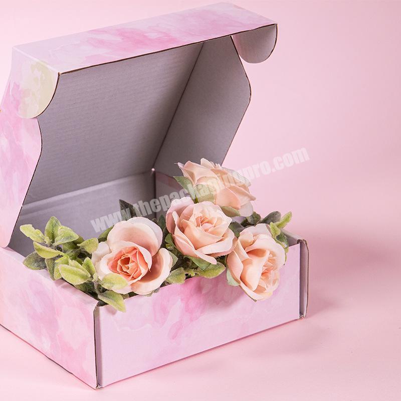 Eco friendly recycle cute customized corrugated paper light pink clothing cosmetics jewelry mailer shipping box with logo print
