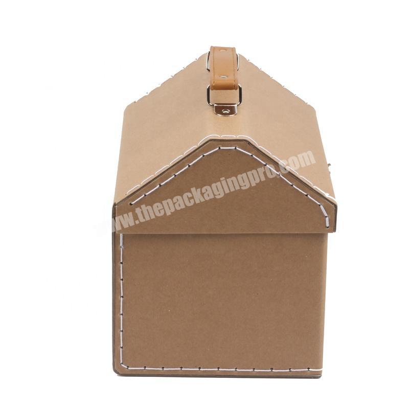 Creative house shaped kraft suitcase Children Christmas gift packing paper box handmade cardboard suitcase factory