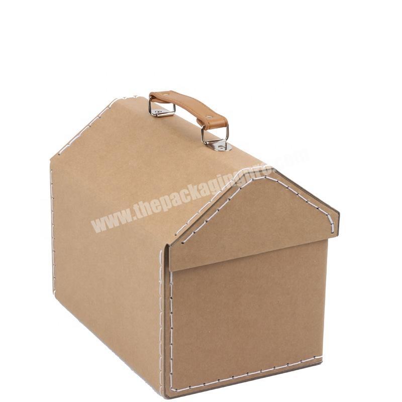 personalize Creative house shaped kraft suitcase Children Christmas gift packing paper box handmade cardboard suitcase