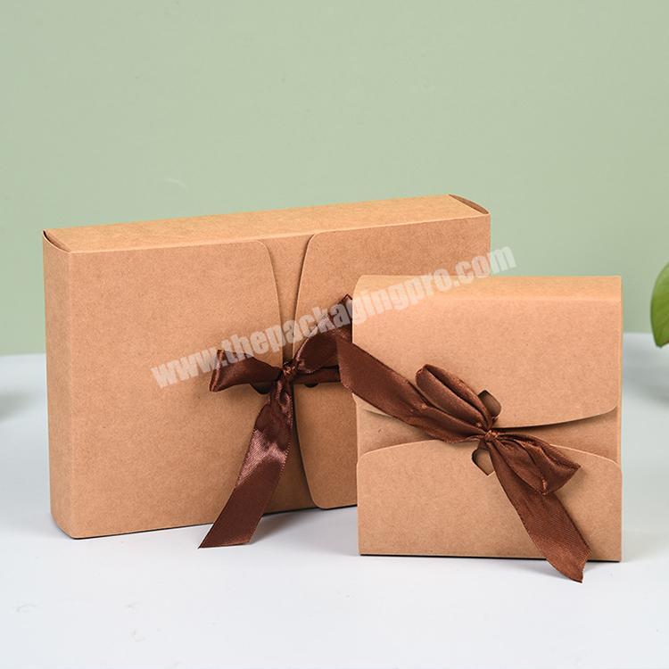 Elegant Fancy Folding Custom Kraft Packaging Paper Boxes With Own Logo And Ribbon Tie