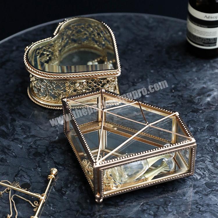 European style ins wind transparent glass jewelry box creative princess jewelry storage box ring necklace mini display box