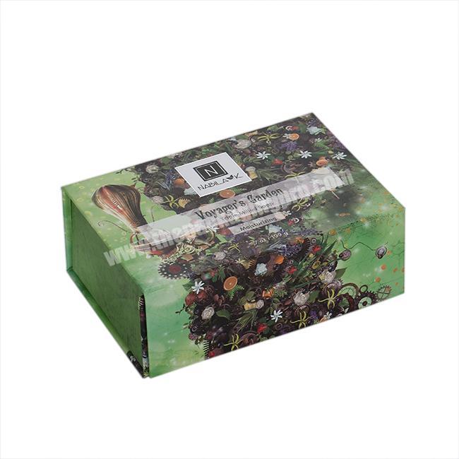 Exquisite green magnetic foldable customized logo and color cardboard gift box packaging