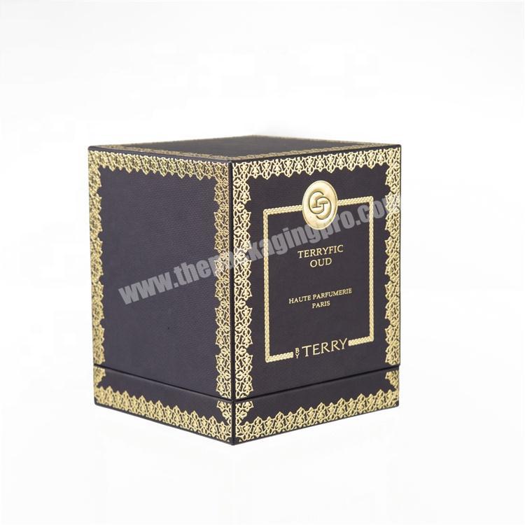 Factory Custom Black Elegant Gift Box Hard Thick Paper Oil Perfume Packaging Box Foil Stamped Gold Logo