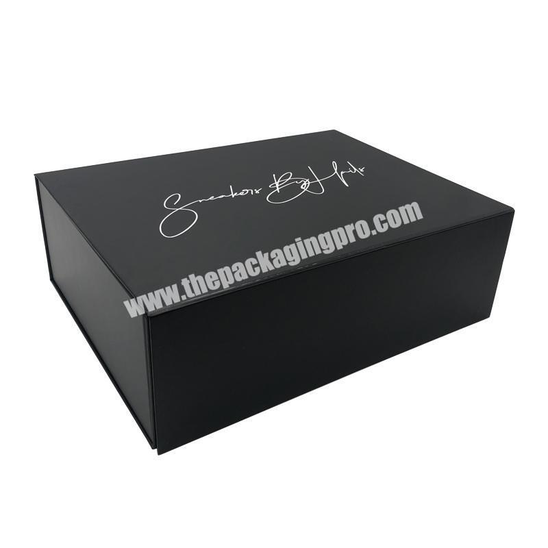 Factory Price Luxury Custom black clothing paper cardboard magnetic flat folding gift packaging Box