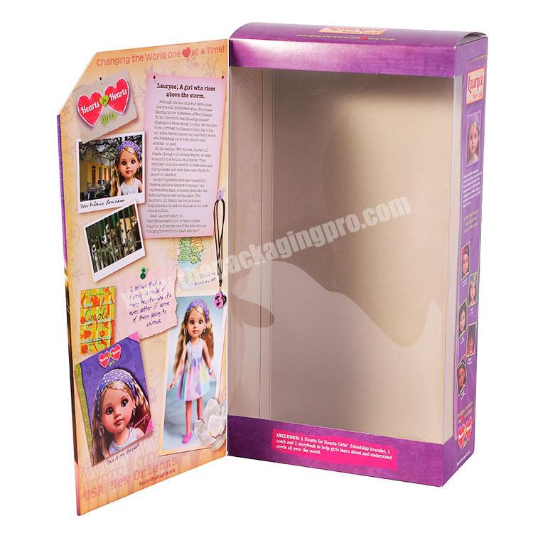 Factory price custom printing toy doll gift packing foldable white paper card box with clear pvc window