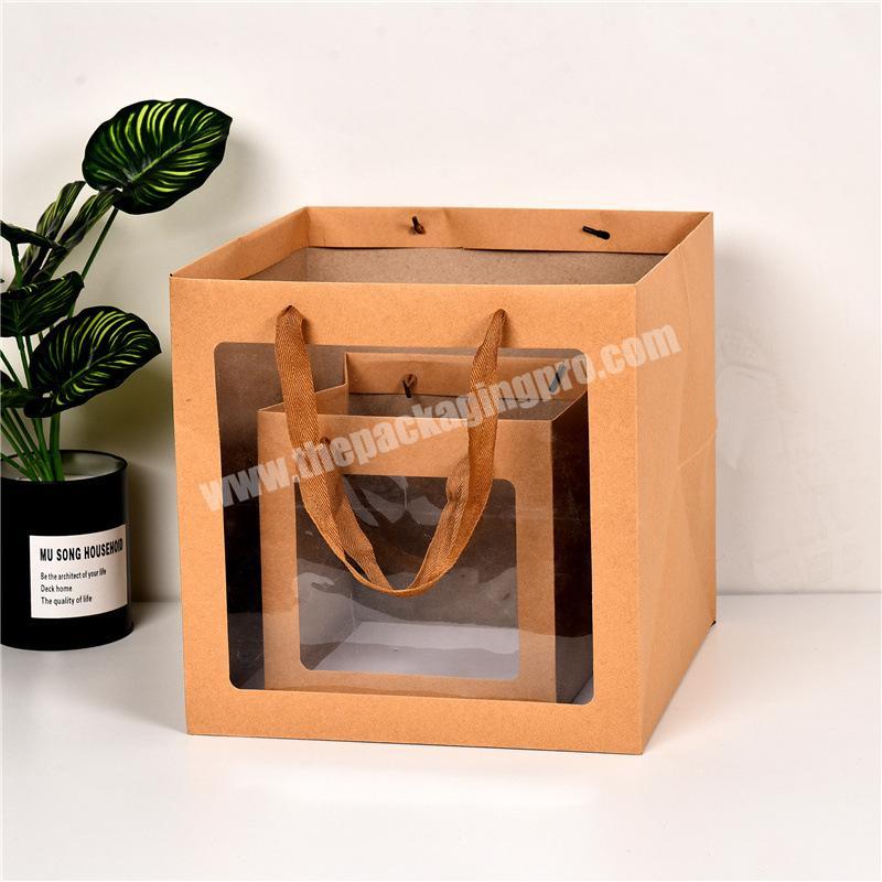 Fashion Custom Logo Kraft Paper Bag With PVC Clear Transparent Window Luxury Gift Packaging shopping Paper Bag