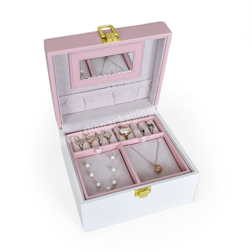 Fashion Luxury Gift Packaging Leather Velvet Necklace  Bracelet Ring Earring Jewellery Pink Jewelry Organizer Storage Box Case