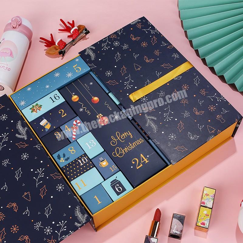 Fashion attractive design magnetic closure paper cardboard christmas advent calendar cosmetics gift packaging boxes for cookie