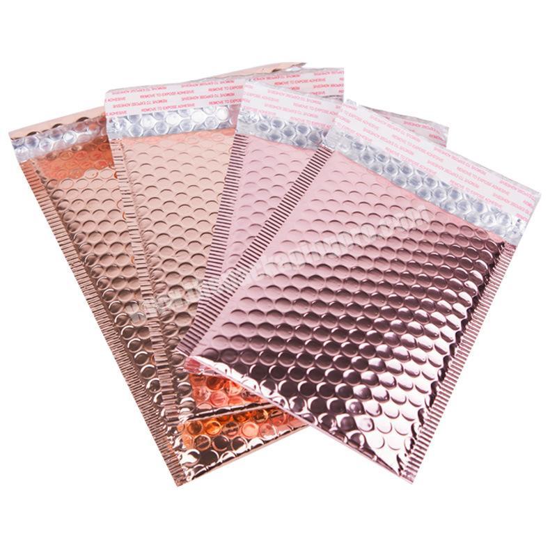 Film Jewelry Bag Envelope Biodegradable Bubble Mailer Bags with Logo Rose Gold Aluminum Foil Metallic Poly Bubble Mailer Package