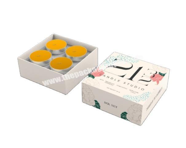 Fully Custom High Quality Colorful Paperboard Packaging Gifts Boxes With Ribbon Lid Bottom 2 pieces Top base Box For Candle Jar