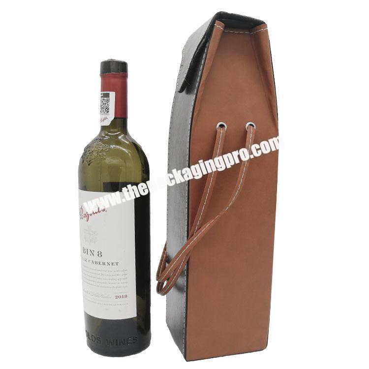 PU Leather Case Red Wine Bottle Cooler Bag with Bottle Holder Cover Outdoor Bag Handbags Custom Logo Printing Paper Box Accept