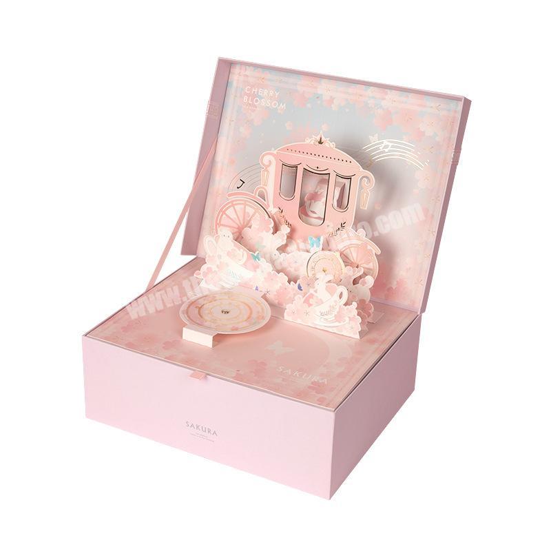 Gift box Flip top stereo large birthday gift box for girls girlfriends romantic pink cherry blossom gift box