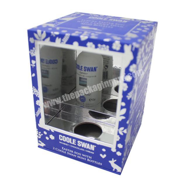 Glossy Shiny Silver Paper Card Wine Box,Blue Color Branded Wine Bottle Packaging Box