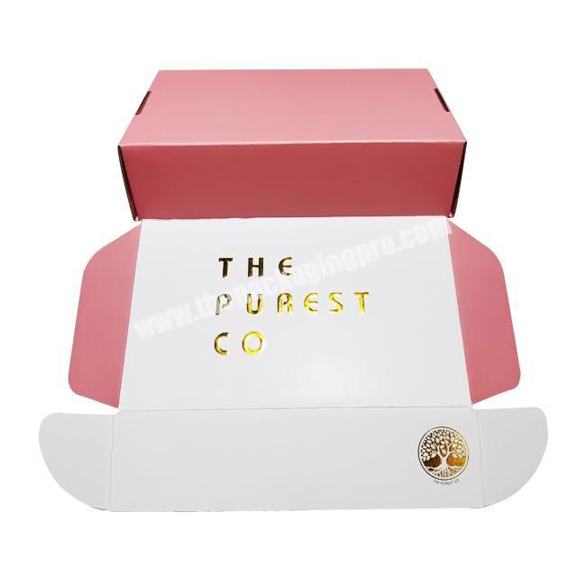 Gold Foiled Mailer Boxes Custom Shipping Box with Embossed Logo For Packing Used Gift Boxes in Pink Color