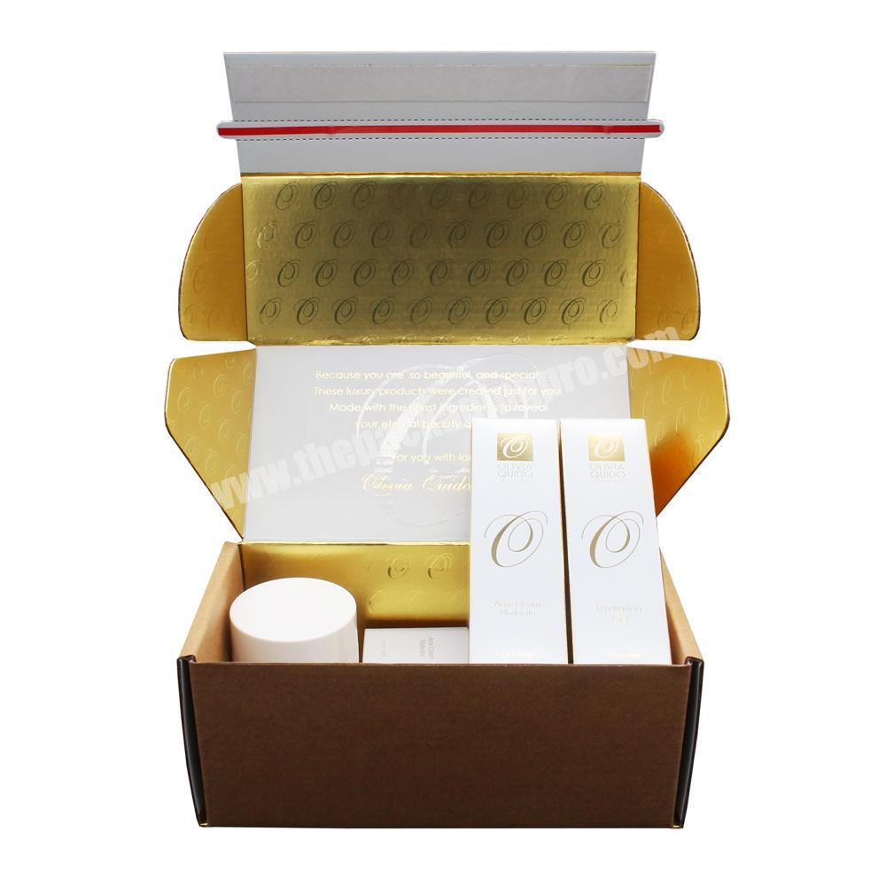 Gold Glitter Cosmetic Skin Care Subscription Glitter Shipping Box Packaging For Cosmetics Skincare