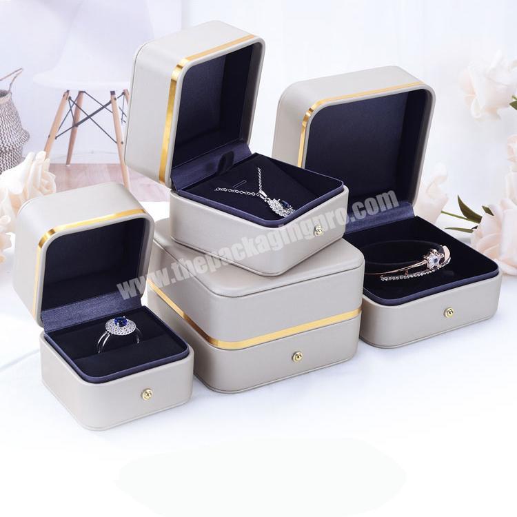 Gold edge pu leather jewelry ring gift box wedding necklace storage box watch jewelry packaging box with velvet foam insert