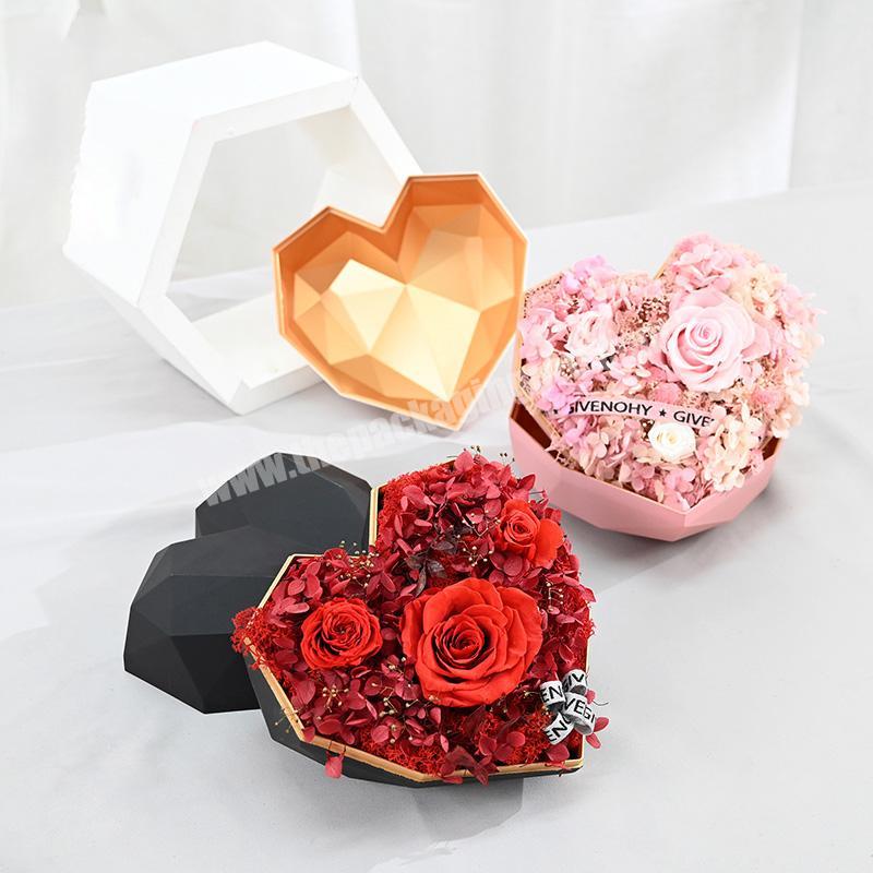 Golden supplier big diamond heart shape soap rose flower gift packaging  box Valentine's Day acrylic heart gift box for flowers