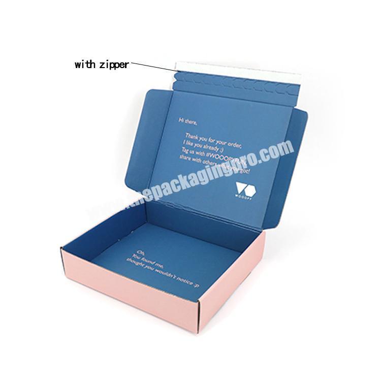 Good price delicate appearance corrugated cardboard shipping kraft unique design luxury premium mailer clothing box with zipper