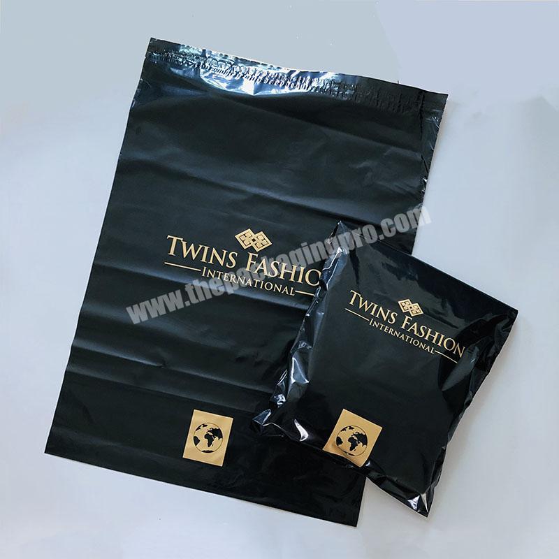 Guangzhou wholesale custom black packaging plastic poly mailers shipping bags with gold logo