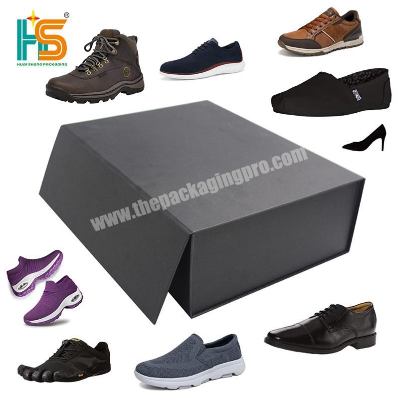 HS Luxury hand-made Custom Logo Magnetic Flap Design Black Cardboard  Shoe packaging Box