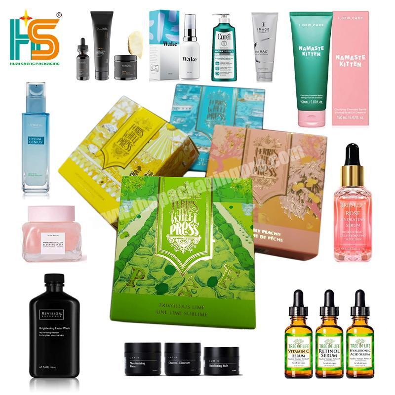 HUAISHENG Luxury custom cosmetic single layer flip top makeup package paper boxes for protect and shipping cosmetic product