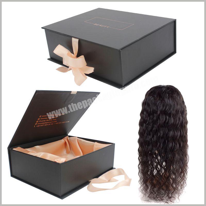 Hair Extension Custom Cosmetic Gift Boxes Large Magnetic Luxury Black Wig Box Packaging