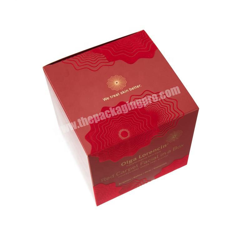 Handmade Custom Printing Luxury Foldable Red Suede Paper Packaging Cosmetic Facial Creme Gift Box Packaging Small  Boxes