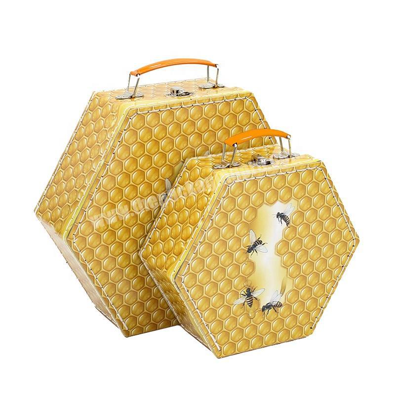 Hexagonal honeycomb pattern creative retro cardboard suitcase with handle