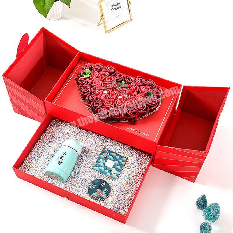 High-End Paper Gift Box Creative Jewelry Set Display Box Red Jewelry Packaging Double Door Boxes With Drawer