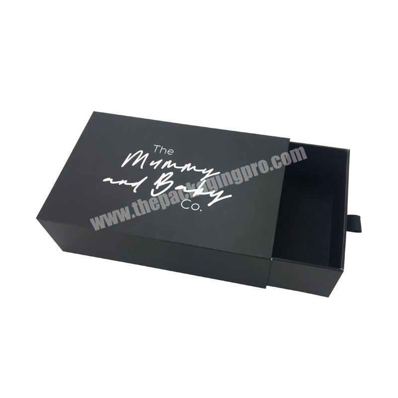 High Quality Black Rigid Paper Cardboard Gift Printed Custom Logo Sliding Drawer Packaging Box